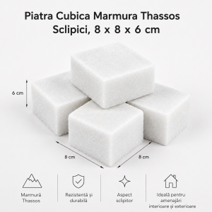 Piatra Cubica Marmura Thassos Sclipici 8x8x6 cm – Pavaj Exterior Premium din Marmura Naturala